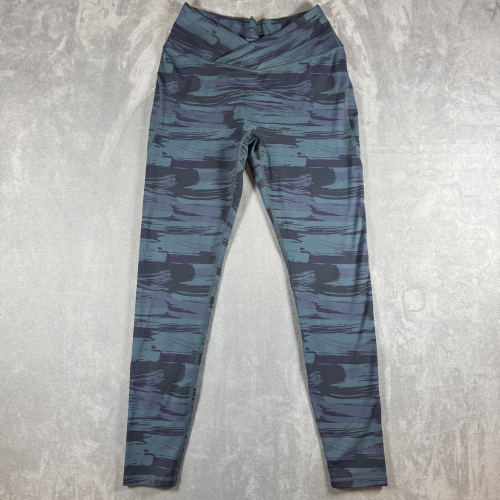 Alphalete Womens Crossover Waist Leggings Teal Navy Abstract Camo Print Sz S/M